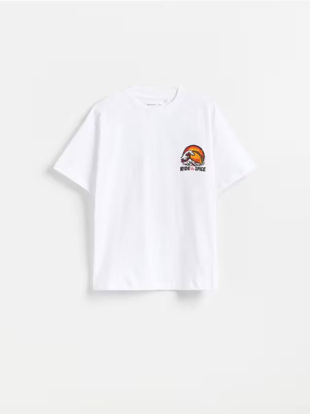 Reserved - Bawełniany t-shirt z nadrukiem - biały