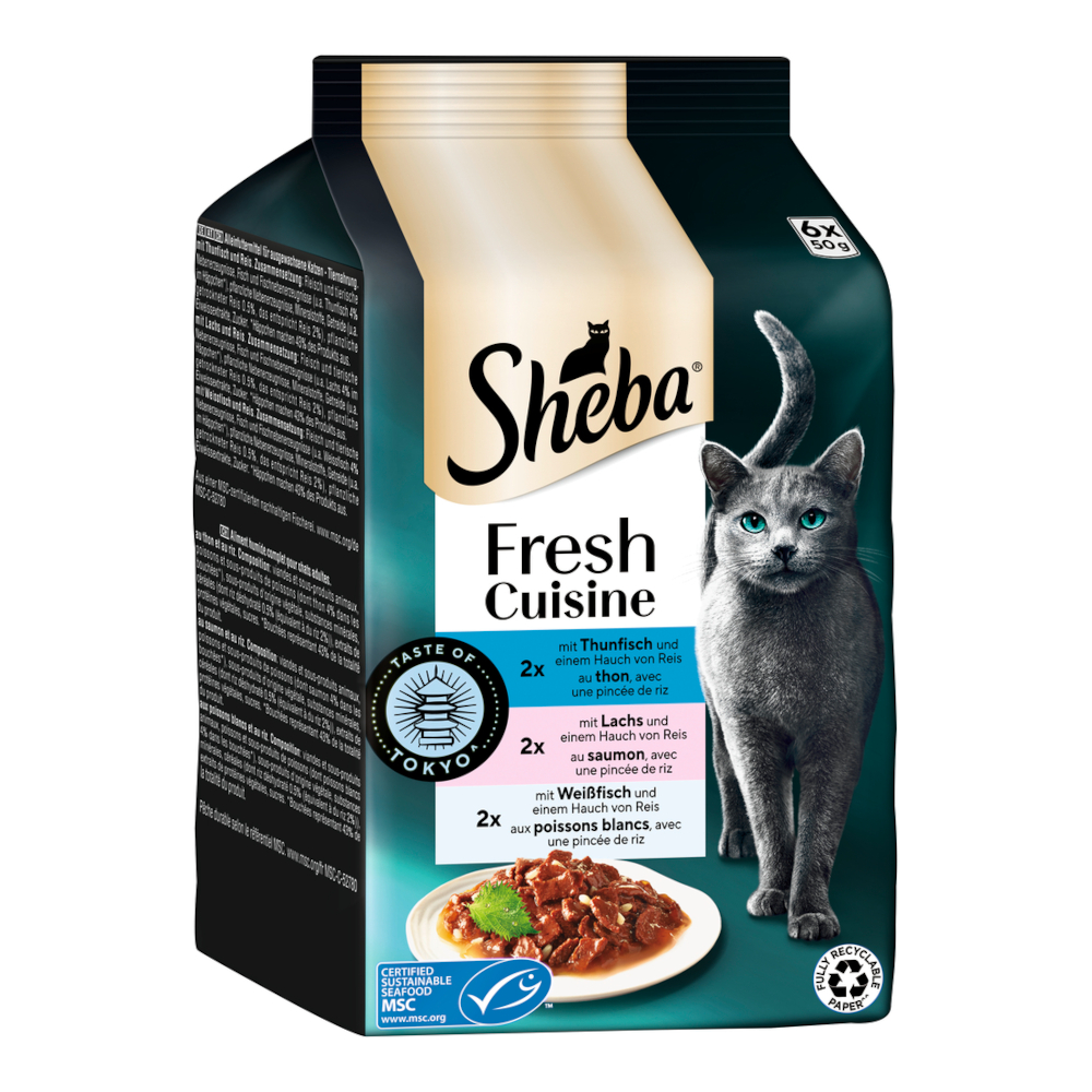 Sheba Fresh Cuisine Taste of Tokyo, 6 x 50 g - Tuńczyk, łosoś i białoryb w sosie