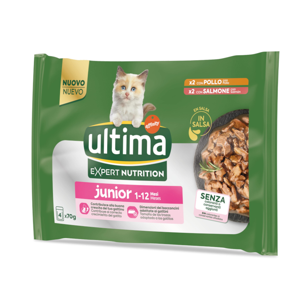 Ultima Cat Expert Nutrition Junior, kurczak i łosoś - 44 x 70 g