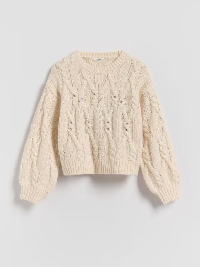 Reserved - Sweter z domieszką wełny - złamana biel
