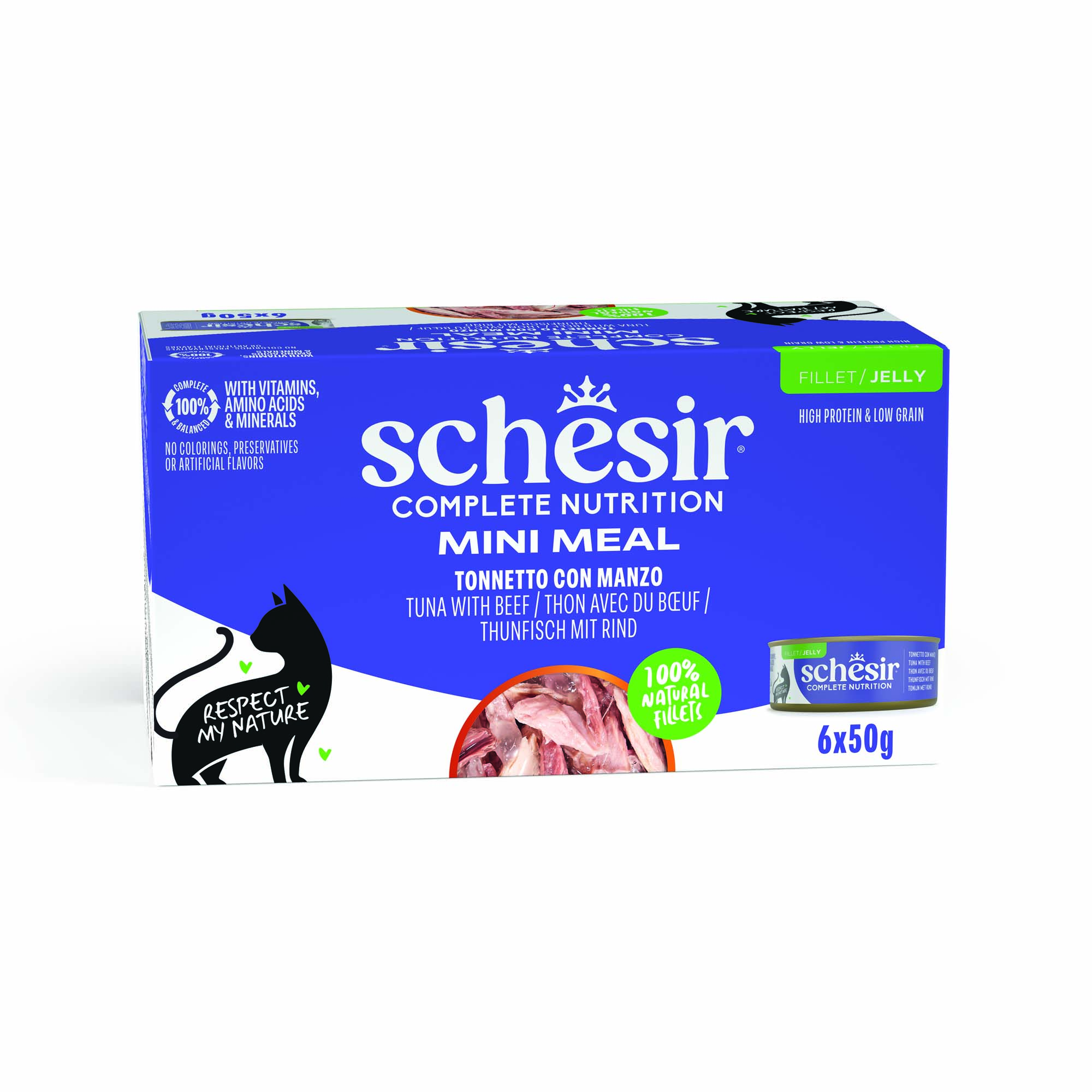 Korzystny pakiet Schesir Complete Nutrition, filet w galarecie, 24 x 50 g - Tuńczyk z wołowiną