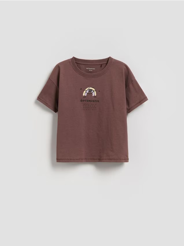 Reserved - Bawełniany t-shirt z nadrukiem - ciemnofioletowy