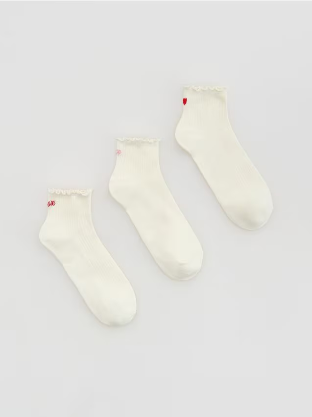 Reserved - 3 pack skarpet z haftem - złamana biel