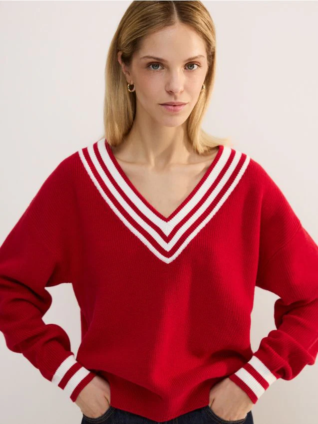 Reserved - Sweter z lnem - czerwony