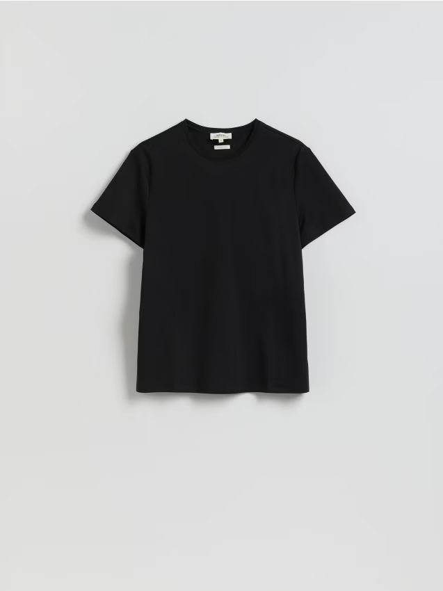 Reserved - T-shirt slim z bawełny merceryzowanej - czarny