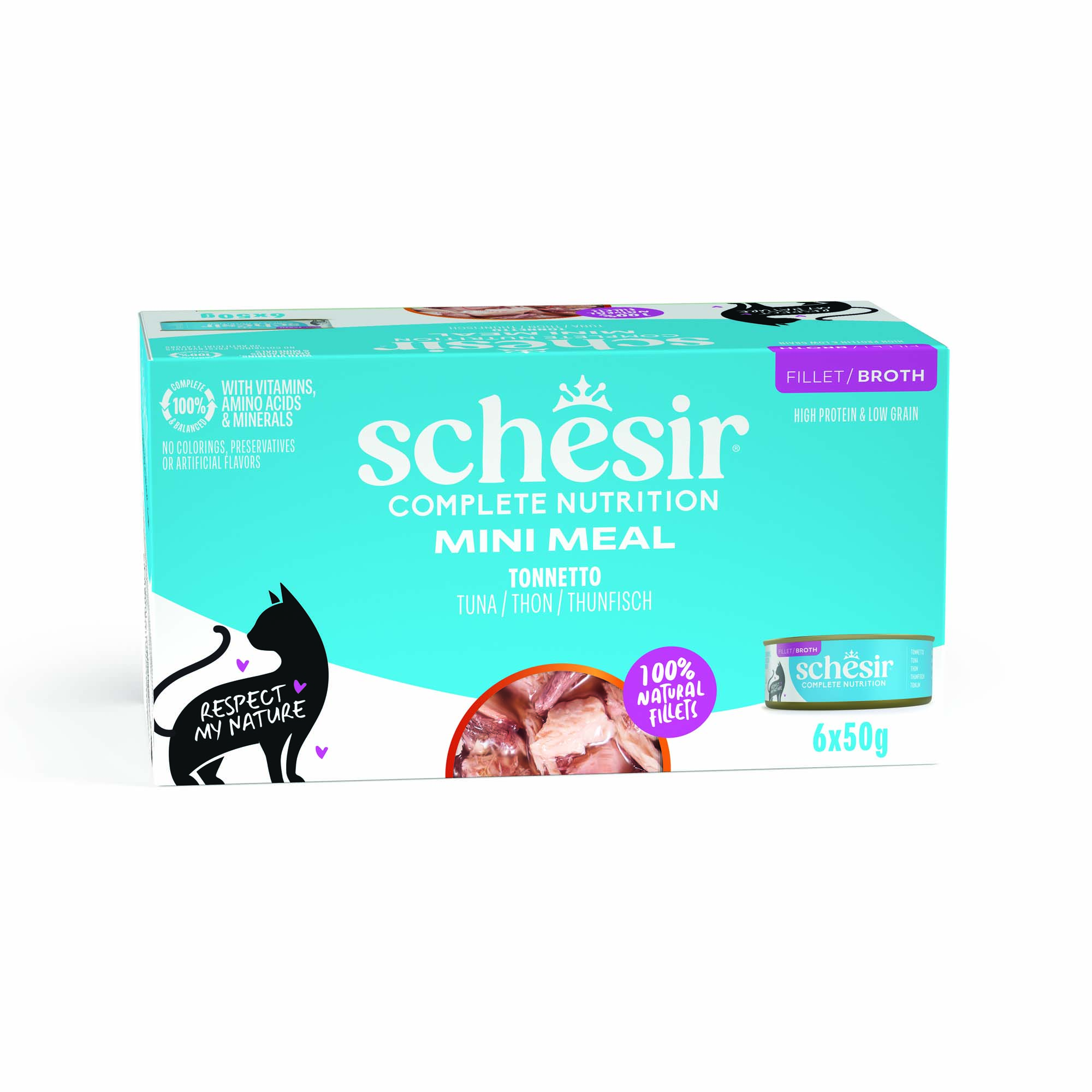 Korzystny pakiet Schesir Complete Nutrition, filet w bulionie, 24 x 50 g - Tuńczyk