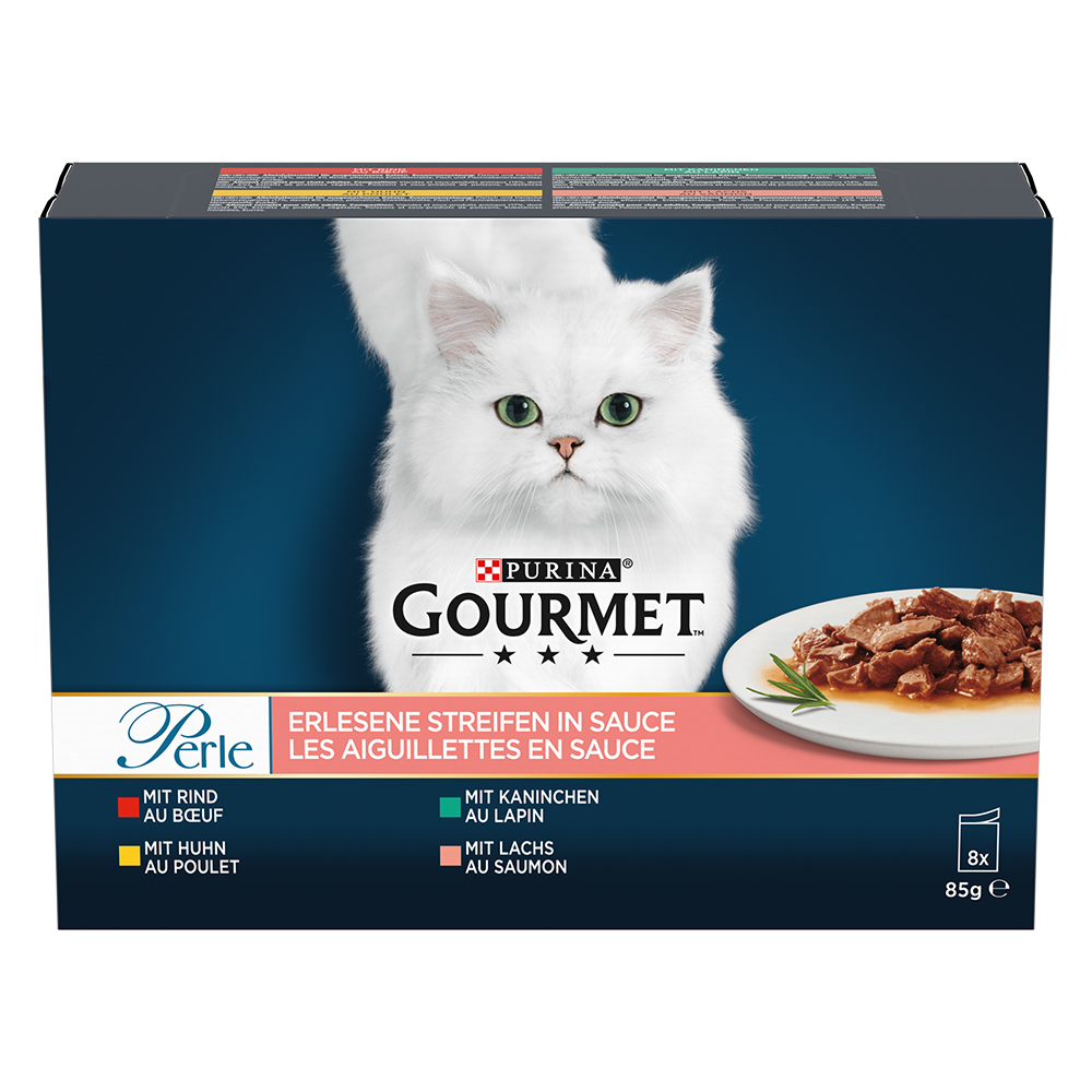 Pakiet próbny Gourmet Perle, 8 x 85 g - Wyśmienite paski w sosie (4 rodzaje)