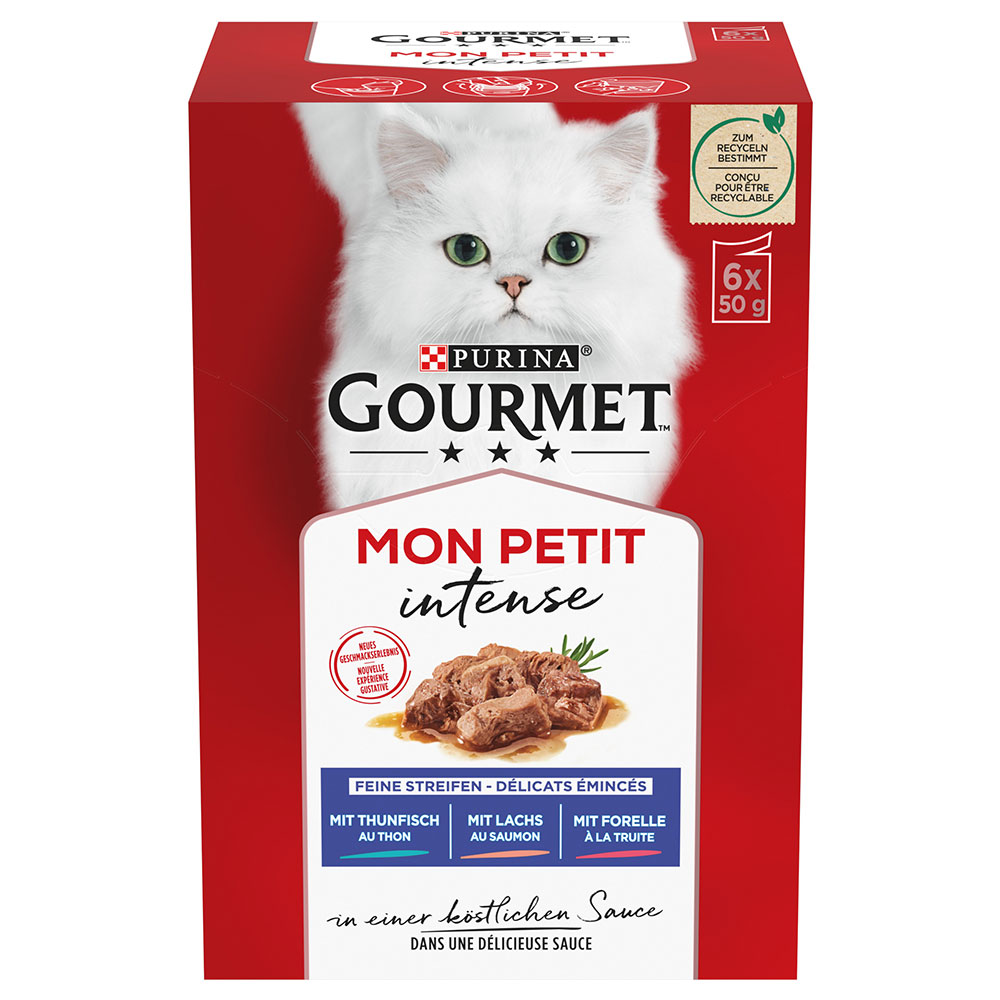 Pakiet mieszany Gourmet Mon Petit, 6 x 50 g - Tuńczyk, łosoś, pstrąg