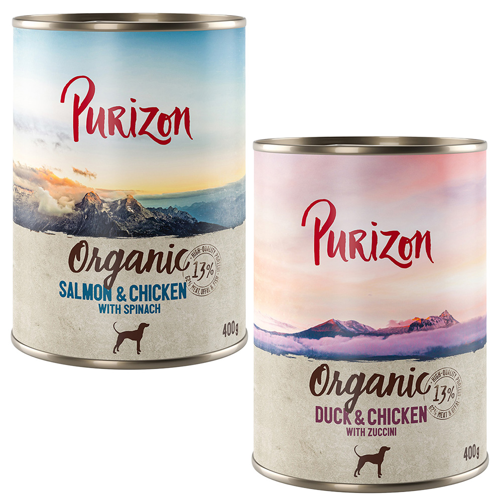 Purizon Organic, 6 x 400 g - Pakiet mieszany II: 3 x biokaczka i biokurczak, 3 x biołosoś i biokurczak