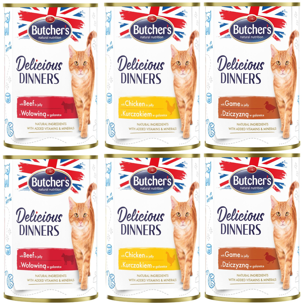 Korzystny pakiet Butcher's Delicious Dinners 12 x 400 g - Pakiet mieszany (3 smaki)