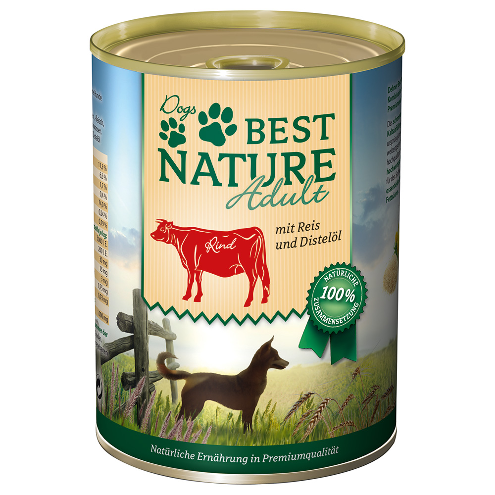 Best Nature Dog Adult 12 x 400 g - Wołowina, ryż i olej z krokosza barwierskiego