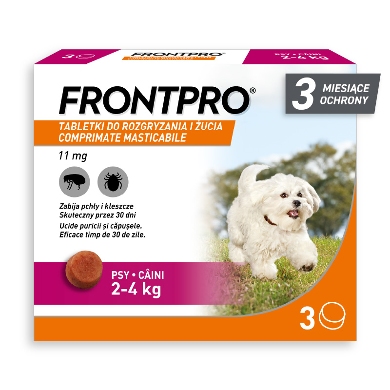 FRONTPRO® tabletki na pchły i kleszcze dla psów - S: 11 mg dla psów 2-4 kg (3 tabletki)