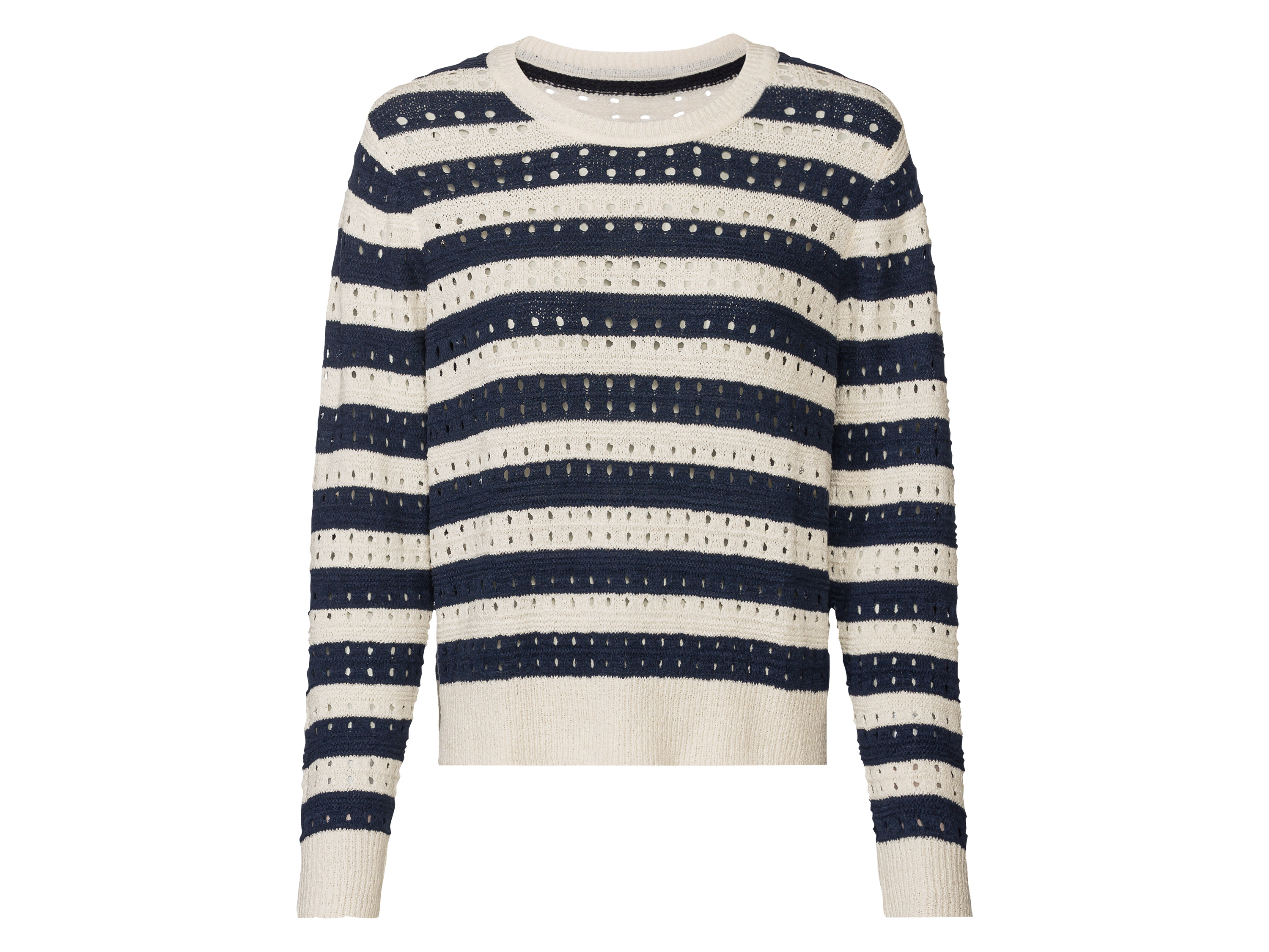 esmara® Sweter damski z teksturowanej dzianiny w prążki (Granatowy prążkowany, XS (32/34))