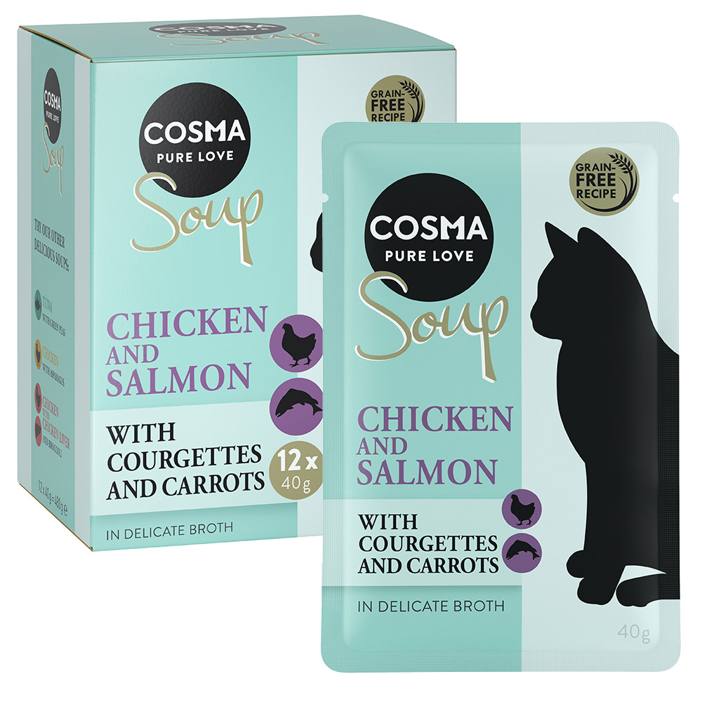 Cosma Soup, 12 x 40 g  - Pierś z kurczaka i łosoś z cukinią i marchwią