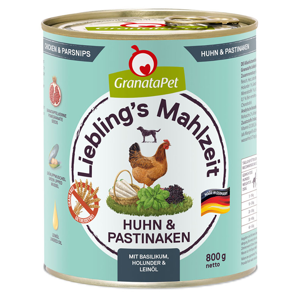 Pakiet GranataPet Liebling's Mahlzeit, 12 x 800 g - Kurczak z pasternakiem