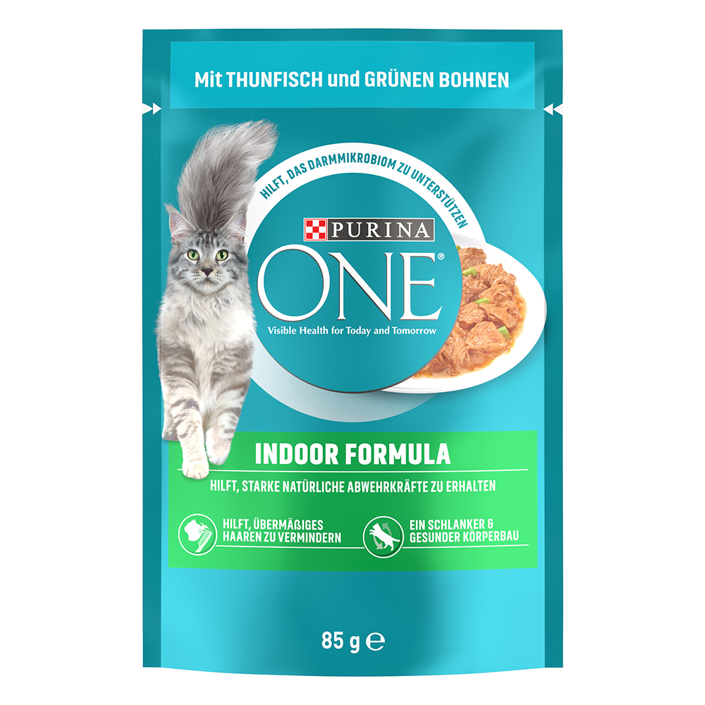 PURINA ONE Indoor Formula, z tuńczykiem i zieloną fasolą - 26 x 85 g