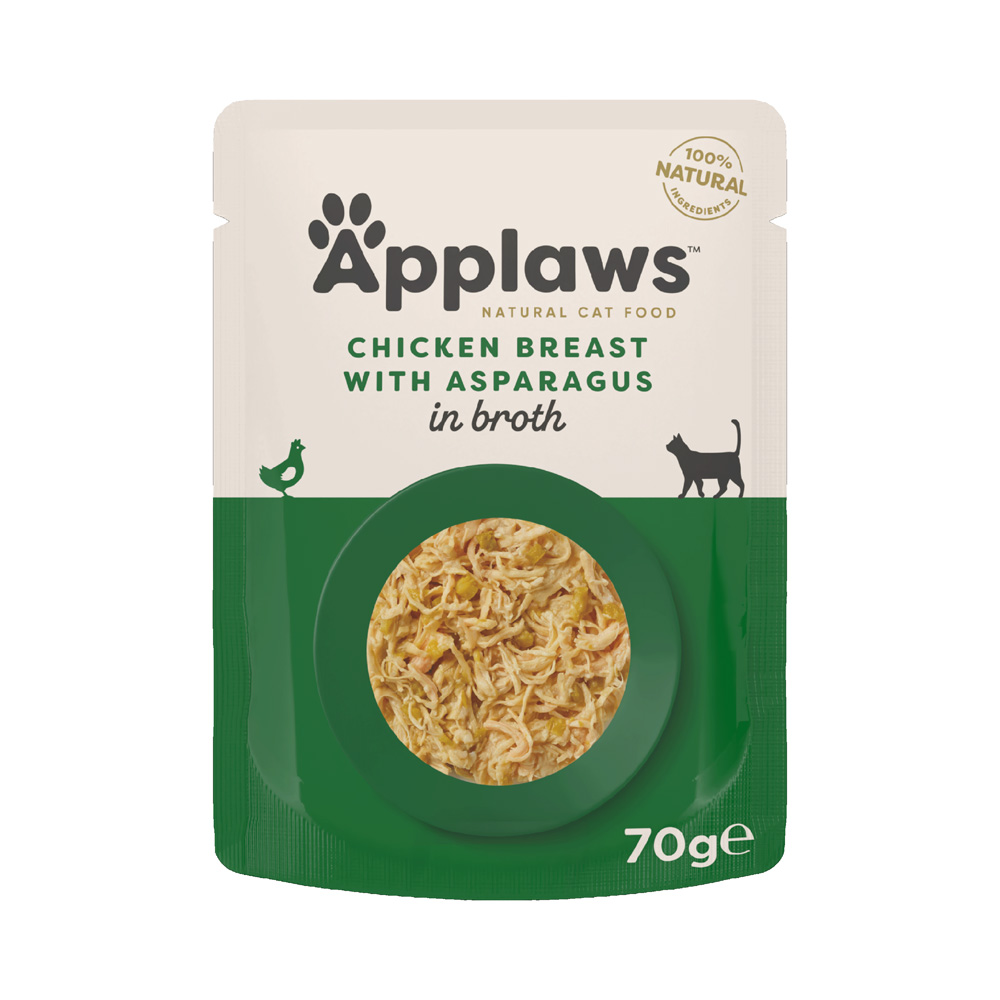 Applaws Natural, saszetki w bulionie, 12 x 70 g - Pierś z kurczaka i szparagi