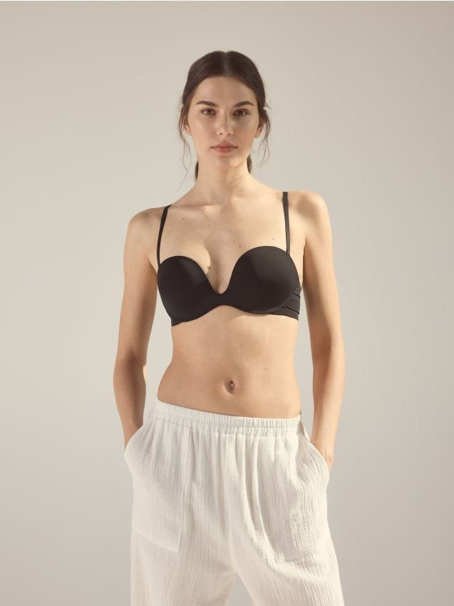 Reserved - Biustonosz balconette push up - czarny