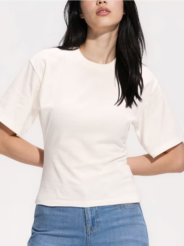 Reserved - Taliowany t-shirt - złamana biel