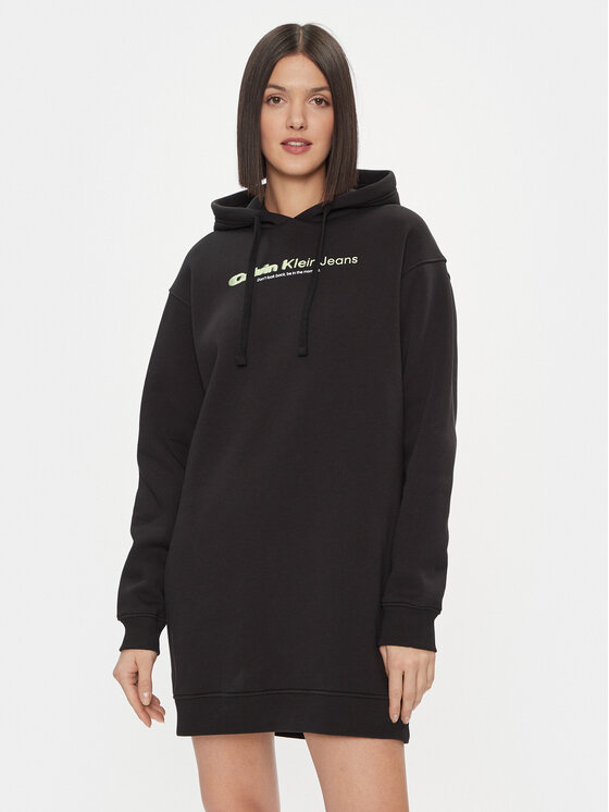 Calvin Klein Jeans Sukienka codzienna Double Ck Hoodie Dress J20J223257 Czarny Oversize