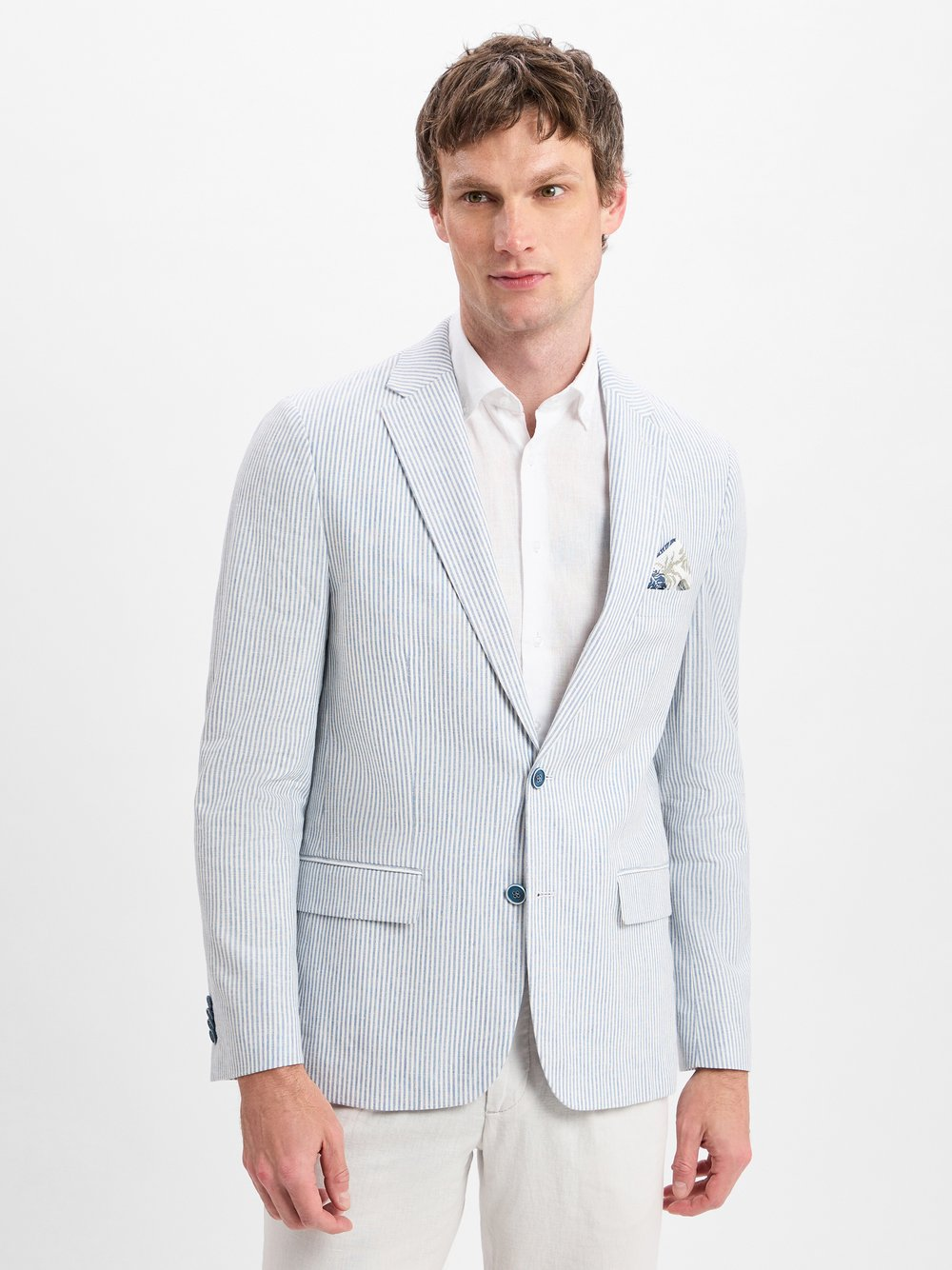 Nils Sundström Kurtka męska z zawartością lnu - Marcello Mężczyźni Modern Fit niebieski|biały, 54