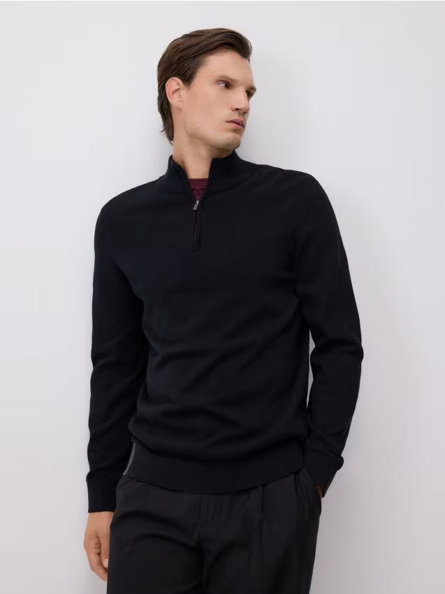 Reserved - Sweter z zapinanym golfem - czarny
