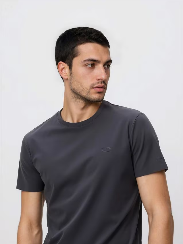 Reserved - T-shirt slim z merceryzowaną bawełną - ciemnoszary