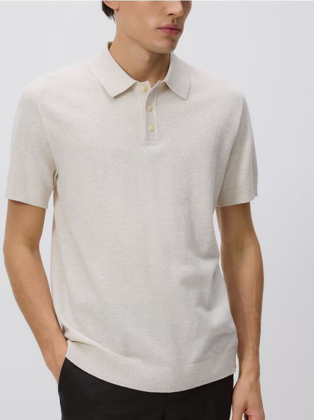 Reserved - Sweter polo z bawełną - beżowy