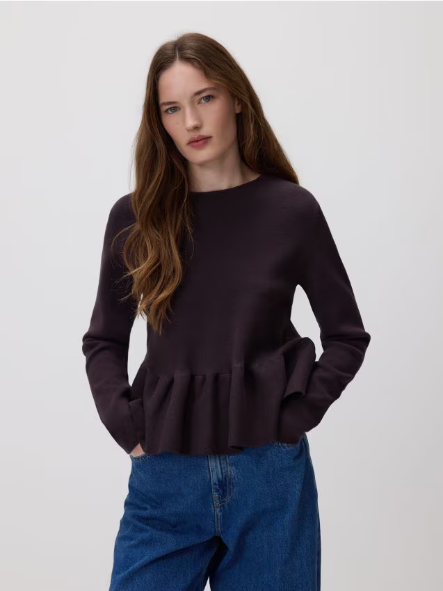 Reserved - Sweter z baskinką - ciemnobrązowy