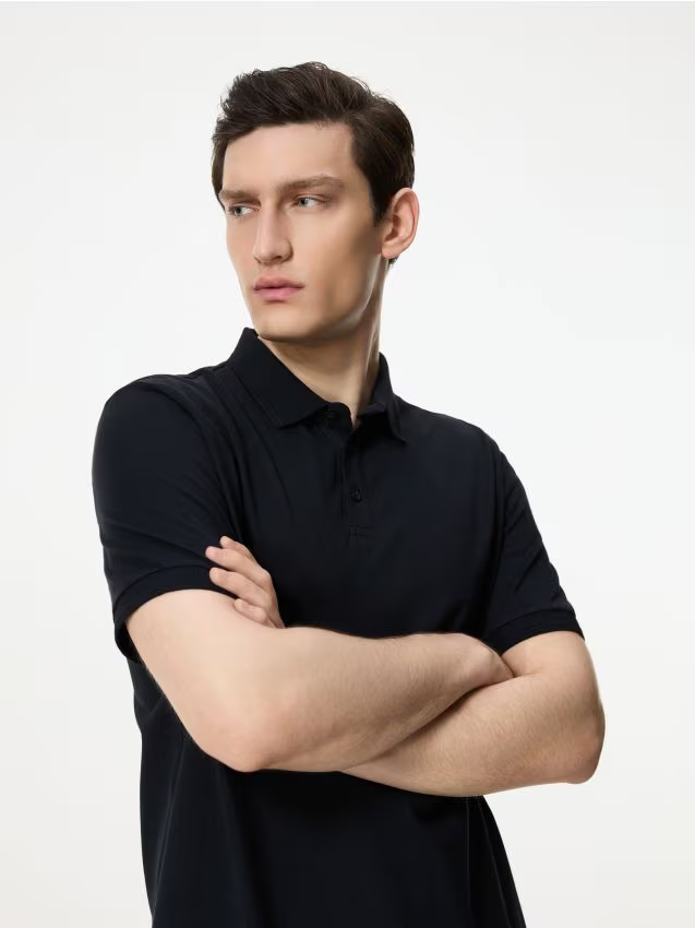 Reserved - Bawełniane polo regular fit - czarny