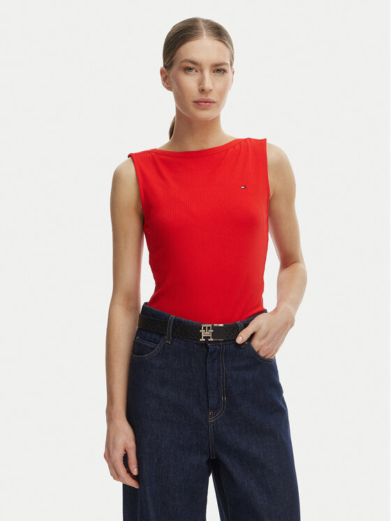 Tommy Hilfiger Top WW0WW47807 Pomarańczowy Slim Fit