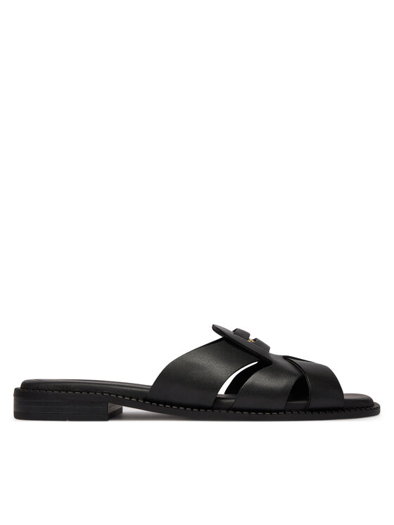 Tommy Hilfiger Klapki Leather Crest Square Toe Sandals FW0FW09126 Czarny