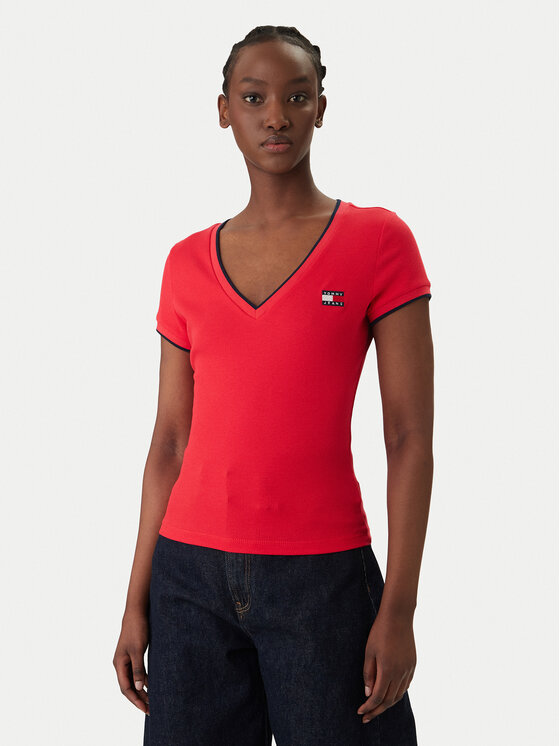 Tommy Jeans T-Shirt DW0DW22275 Czerwony Slim Fit