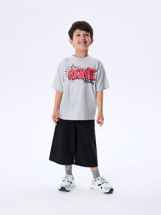 Reserved - Bawełniany t-shirt Fortnite - jasnoszary