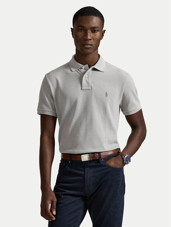 Polo Ralph Lauren Polo 710680784466 Szary jasny Custom Slim Fit