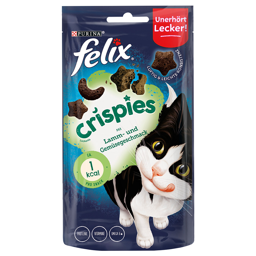 3 + 1 gratis! Felix, przysmaki dla kota, różne rodzaje - Crispies, jagnięcina z warzywami, 4 x 45 g