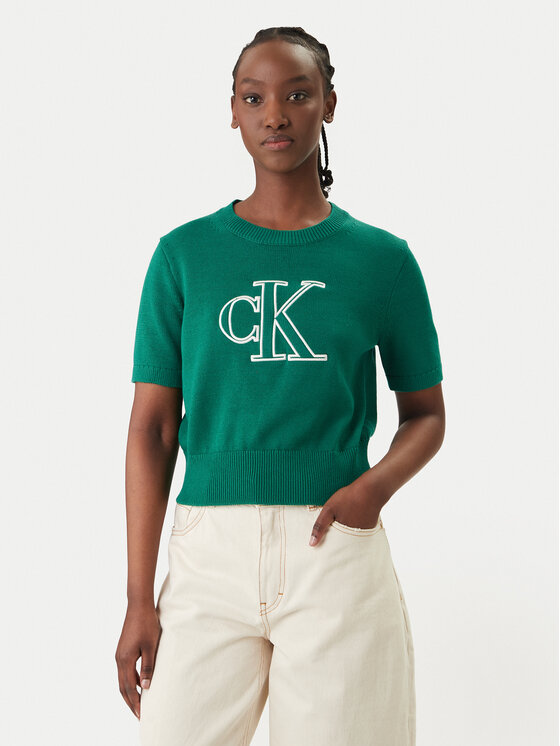 Calvin Klein Jeans Sweter LV047F356G Zielony Regular Fit