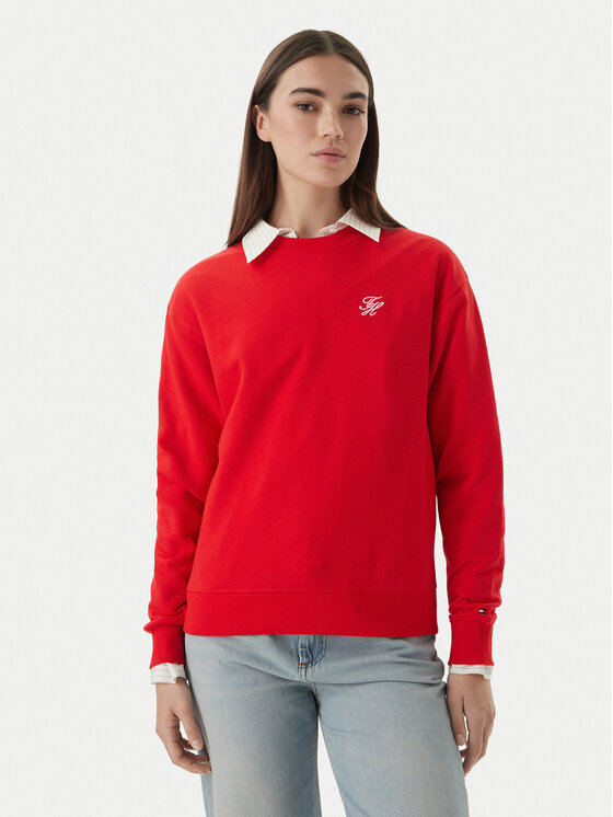 Tommy Hilfiger Bluza Logo Embroidery WW0WW48724 Czerwony Relaxed Fit