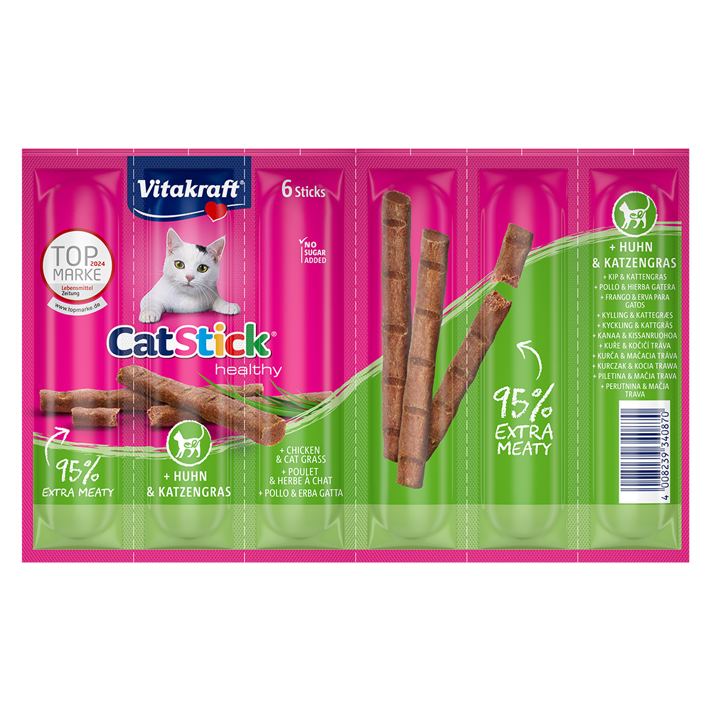 Vitakraft Cat Stick - Healthy, Kurczak i trawa dla kota , 12 x 6 g