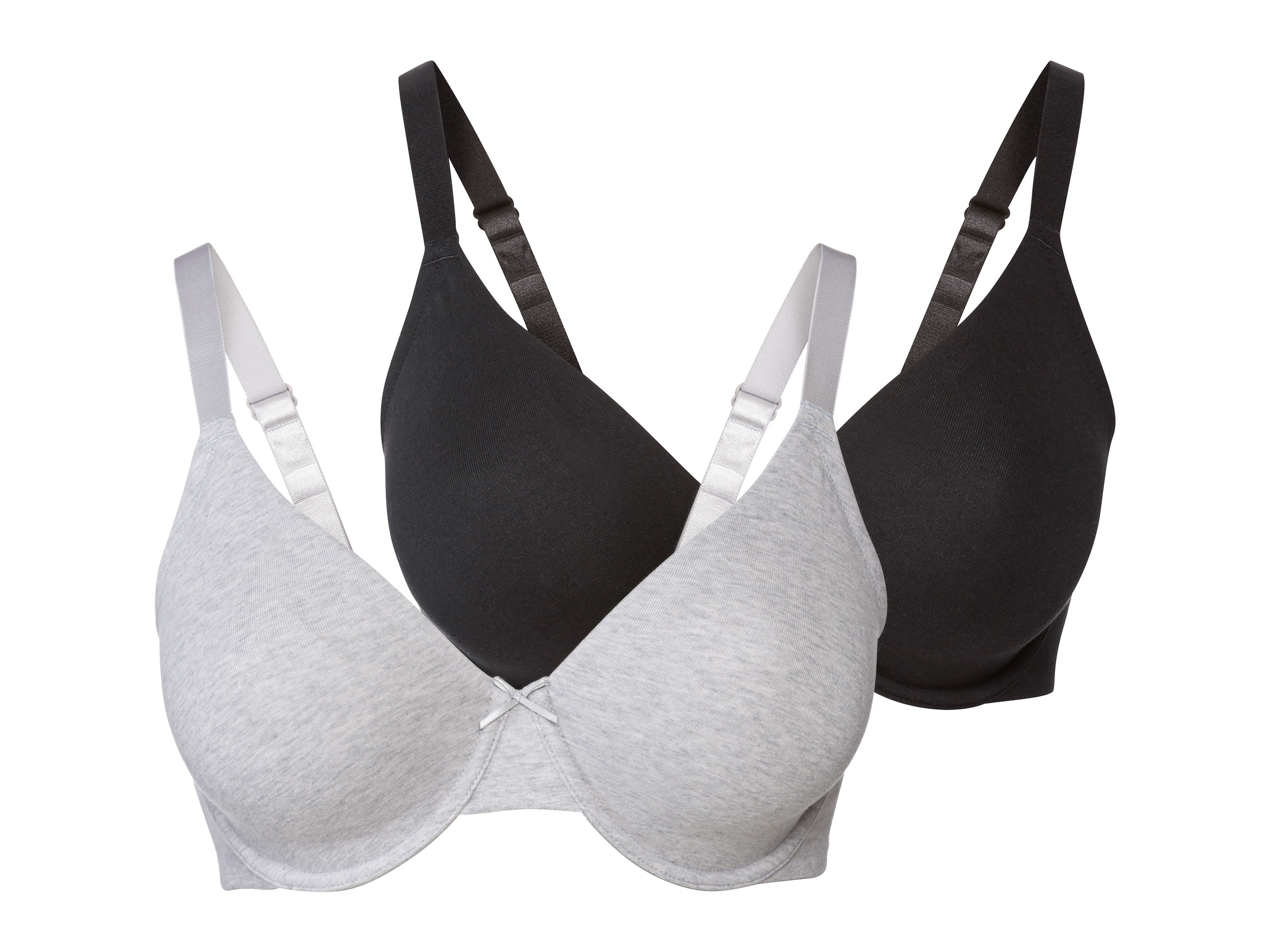 esmara® Biustonosz damski z fiszbinami, 2 sztuki (90D, Czarny/jasnoszary)