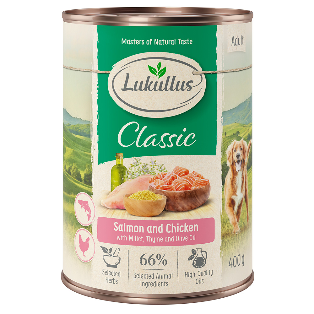 Lukullus Naturkost Adult, 6 x 400 g  - Łosoś i kurczak