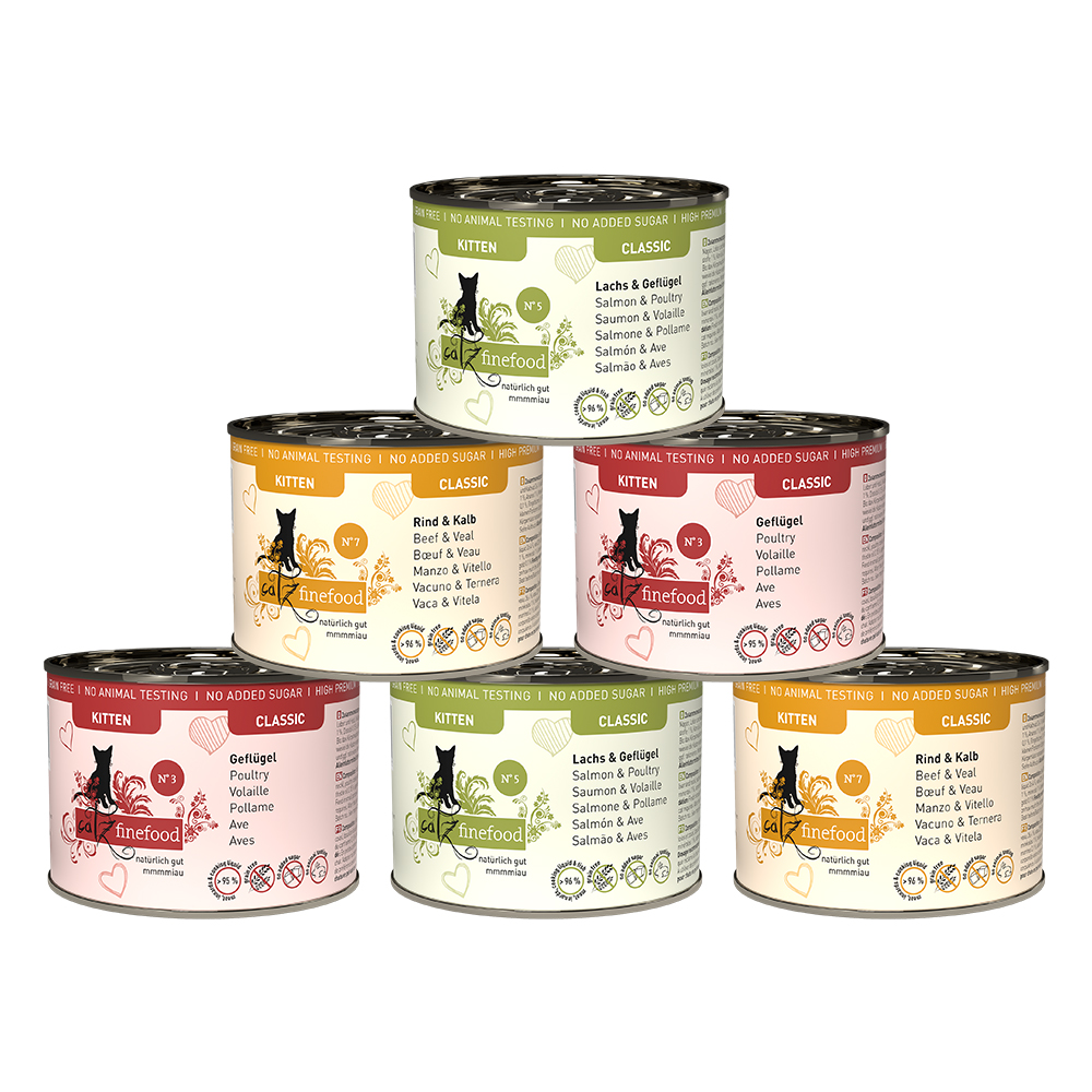 catz finefood Kitten, w puszkach - Pakiet mieszany 1: (3 smaki) 6 x 200 g