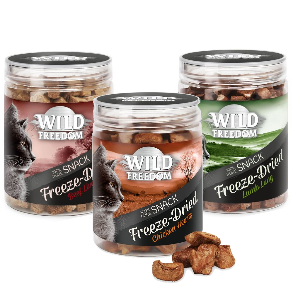 Pakiet próbny Wild Freedom Freeze-Dried Snacks - 3 warianty: płuca jagnięce, serca kurze, wątroby wołowe
