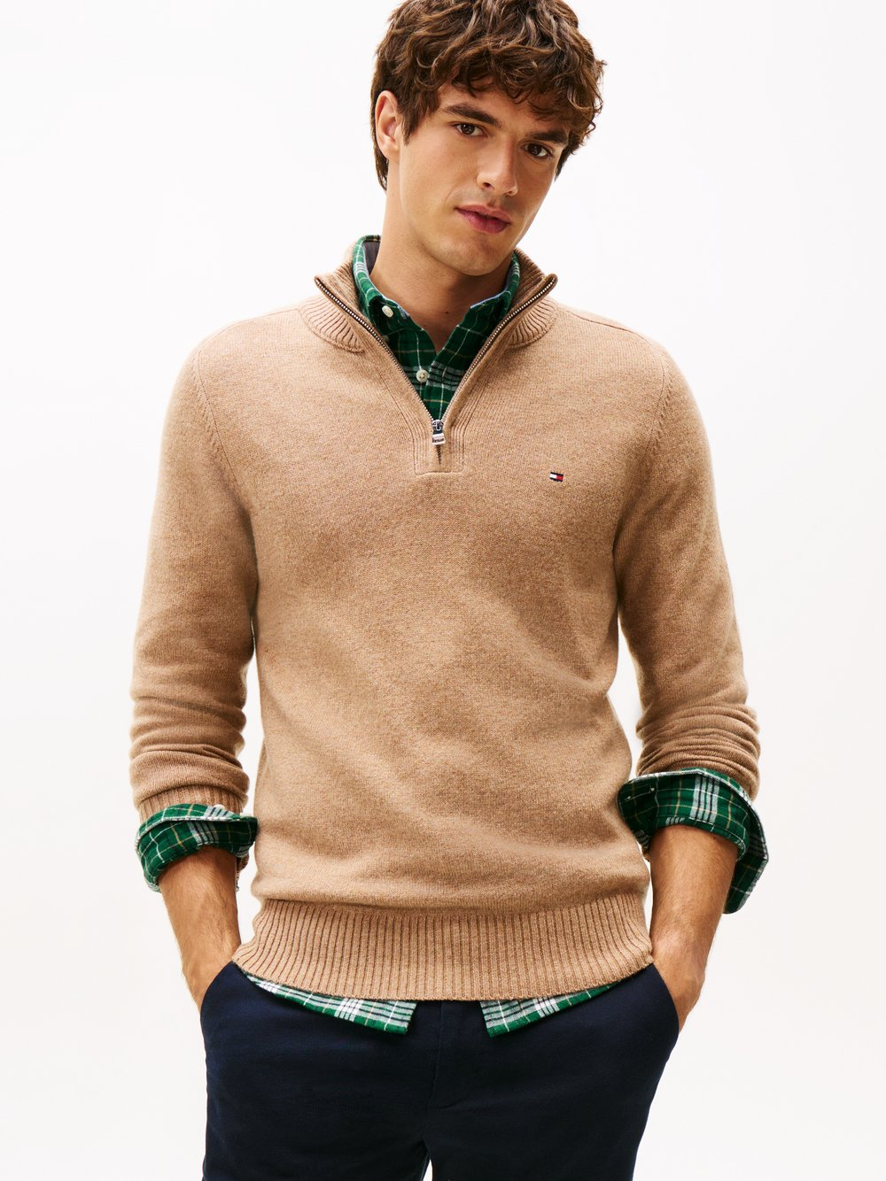 Tommy Hilfiger Męski sweter z dzianiny Mężczyźni Wełna brązowy, M