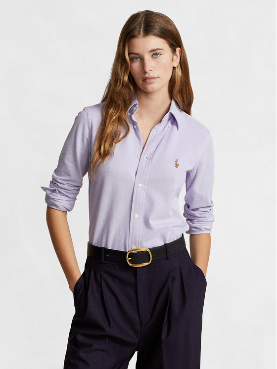 Polo Ralph Lauren Koszula Ls Knt Ox St 211924258001 Fioletowy Slim Fit