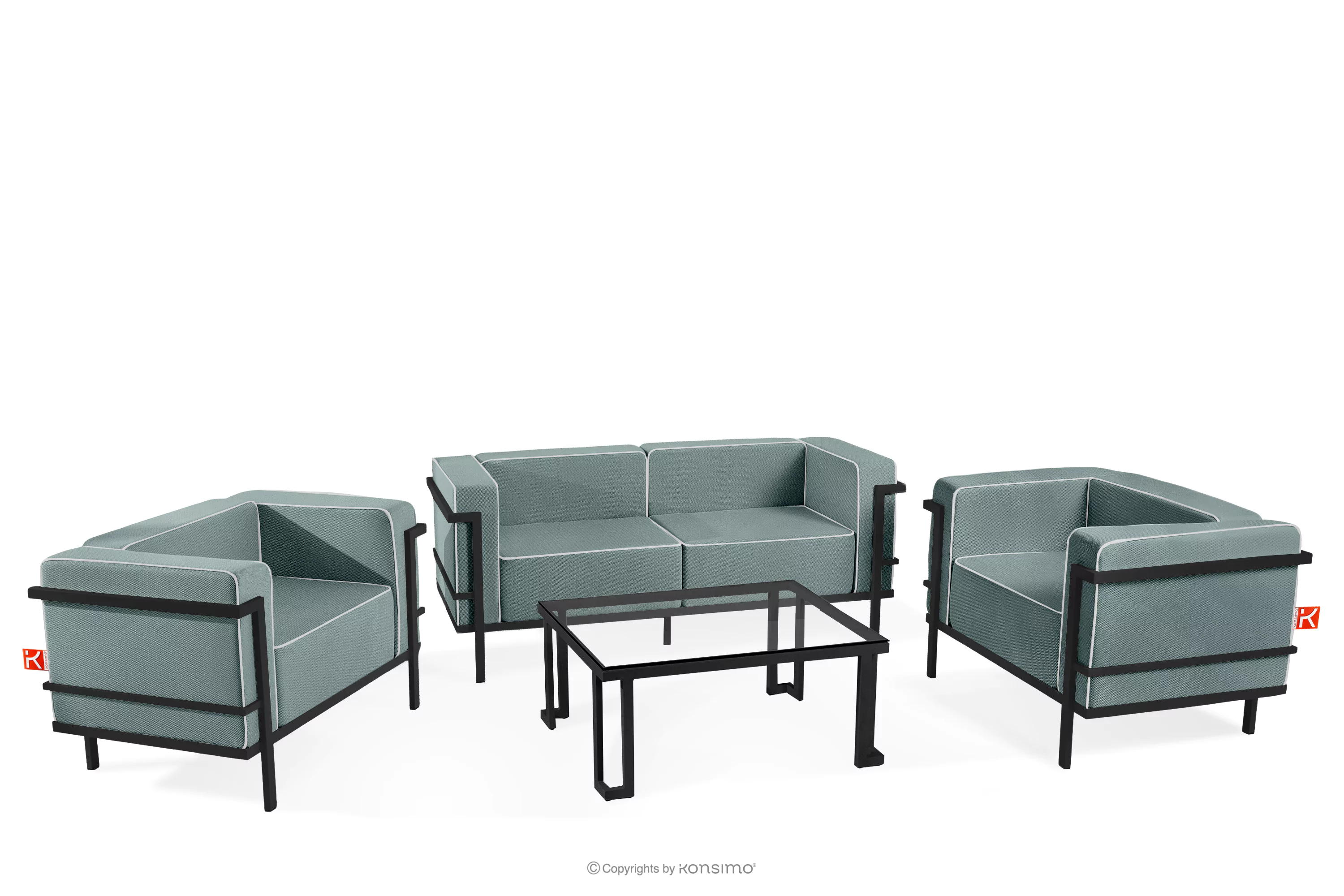 Zestaw mebli ogrodowych 2x fotel, sofa dwuosobowa, stolik ciemny szary/ciemny zielony/biały TRIGLO