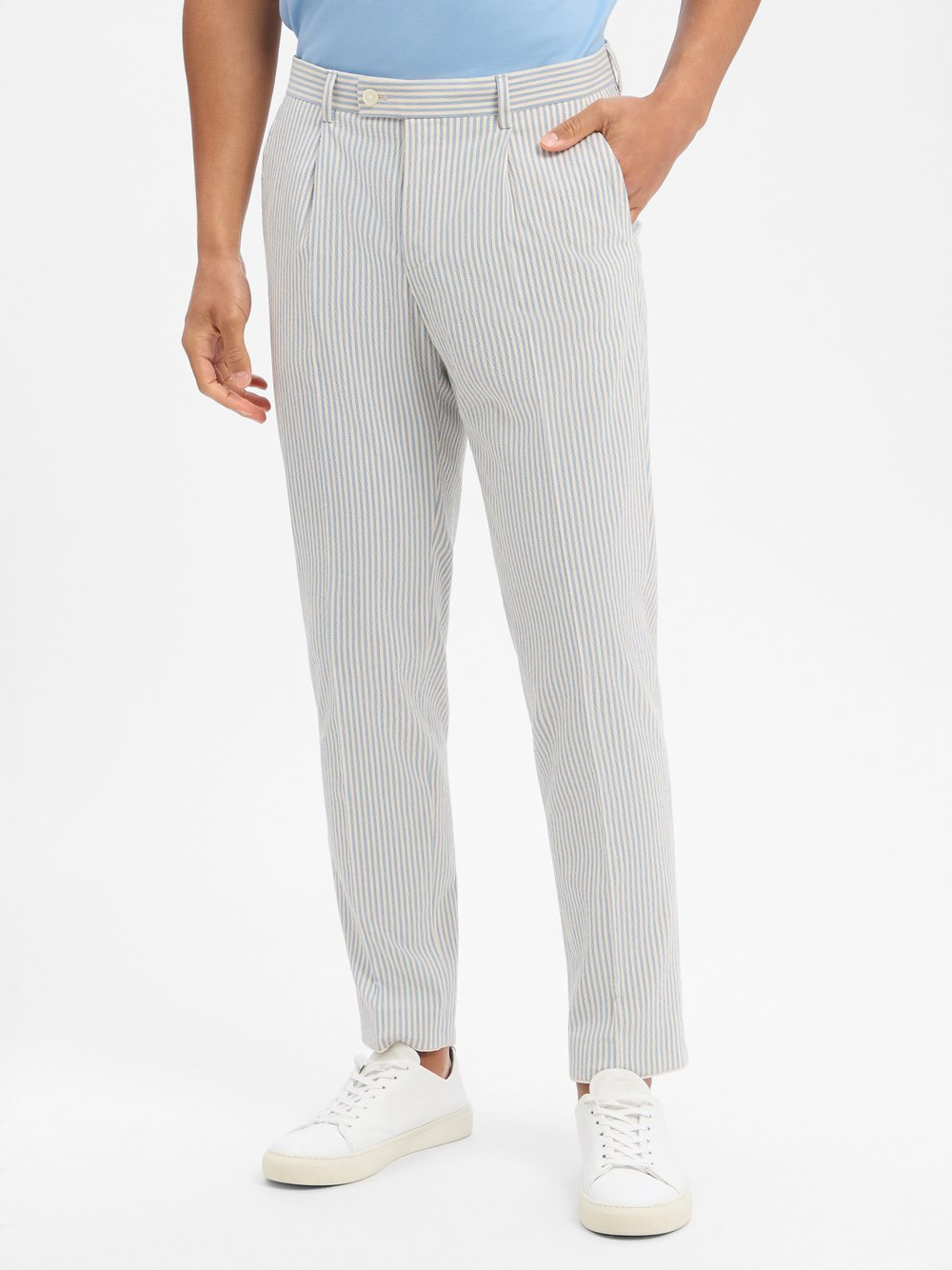 Finshley & Harding London Męskie spodnie garniturowe - Hudson Mężczyźni Slim Fit Sztuczne włókno niebieski|biały, 50