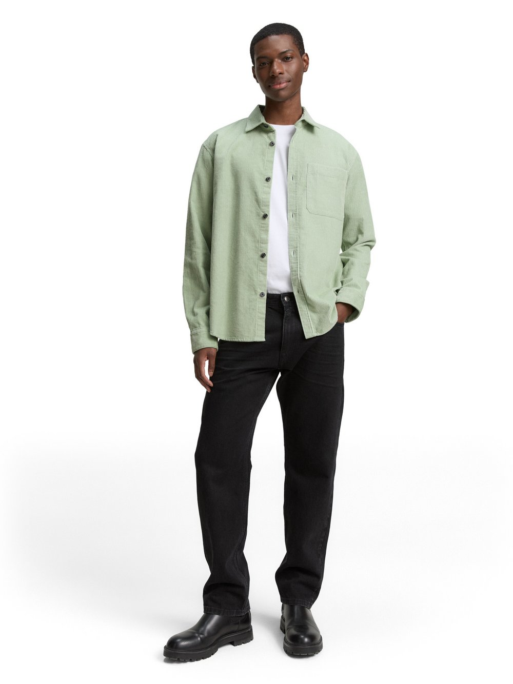 Tom Tailor Denim Męska koszula sztruksowa Mężczyźni Comfort Fit Bawełna zielony, S
