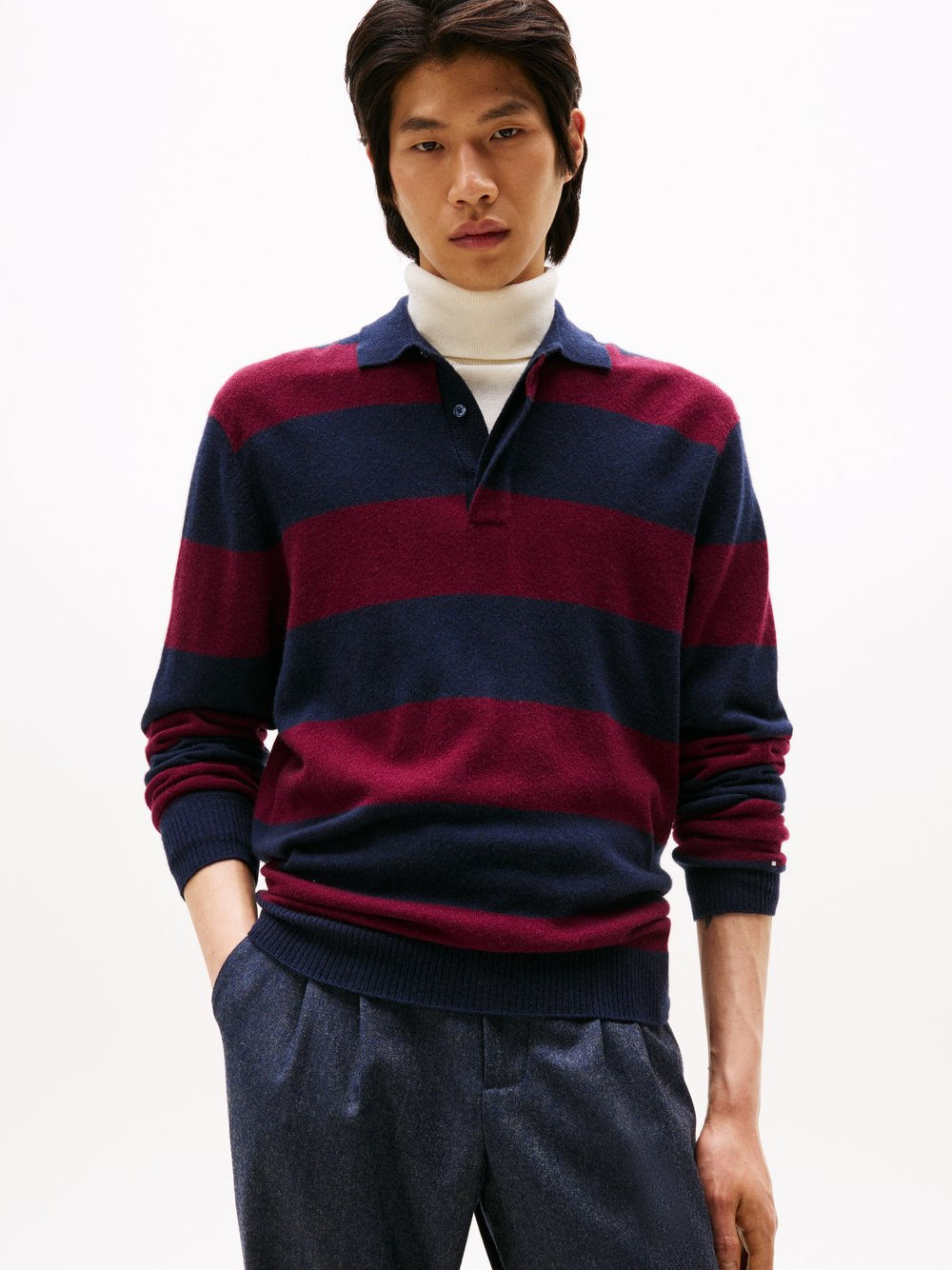 Tommy Hilfiger Męski wełniany sweter z zawartością kaszmiru Mężczyźni Wełna niebieski|czerwony, L