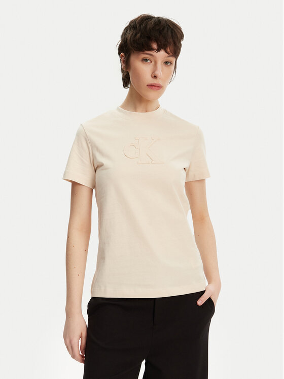 Calvin Klein Jeans T-Shirt J20J225256 Beżowy Regular Fit